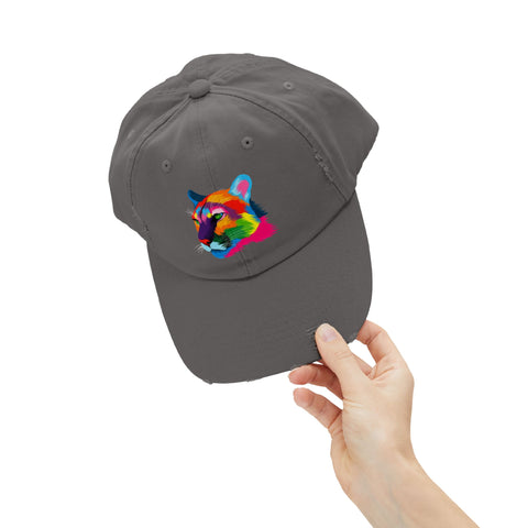 Colorful Distressed Cap with Tiger