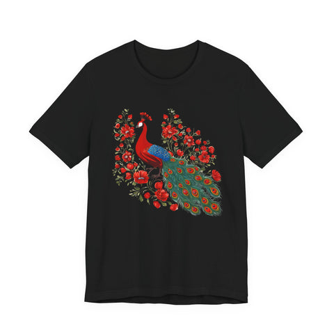 Peacock and Floral Unisex Tee - Vibrant Spring Style