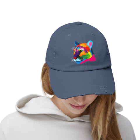 Colorful Distressed Cap with Tiger