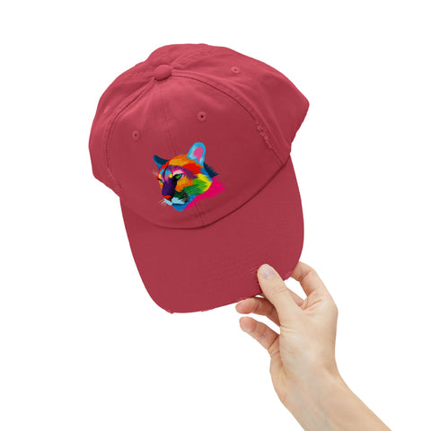 Colorful Distressed Cap with Tiger