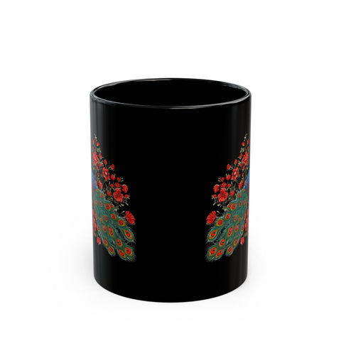 Elegant Peacock Floral Black Mug - 11oz/15oz