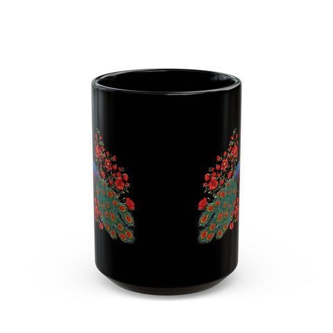 Elegant Peacock Floral Black Mug - 11oz/15oz