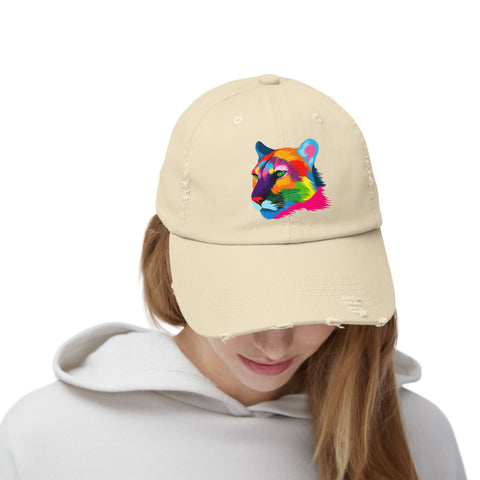 Colorful Distressed Cap with Tiger