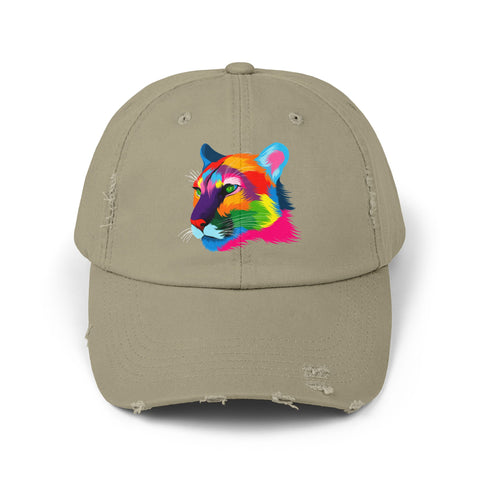 Colorful Distressed Cap with Tiger