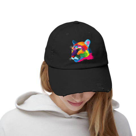 Colorful Distressed Cap with Tiger