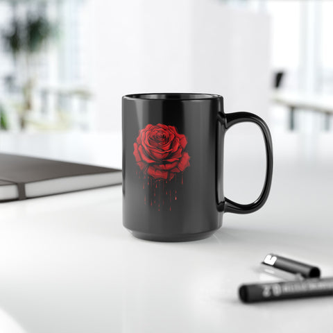 Elegant Red Rose Mug - Black 11oz & 15oz Coffee Cup for Floral Lovers