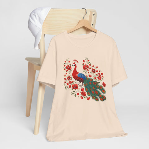 Peacock and Floral Unisex Tee - Vibrant Spring Style