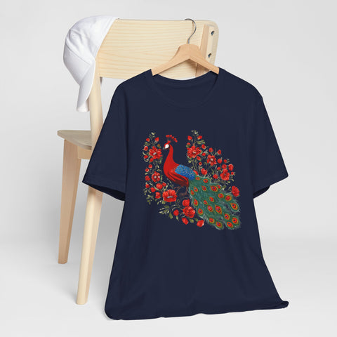 Peacock and Floral Unisex Tee - Vibrant Spring Style
