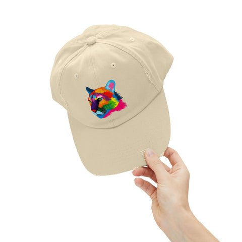Colorful Distressed Cap with Tiger