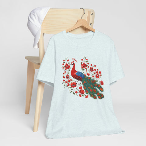 Peacock and Floral Unisex Tee - Vibrant Spring Style