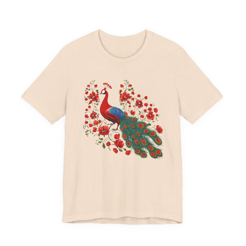 Peacock and Floral Unisex Tee - Vibrant Spring Style