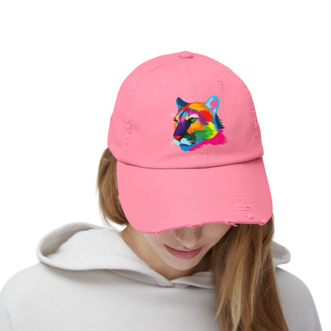Colorful Distressed Cap with Tiger