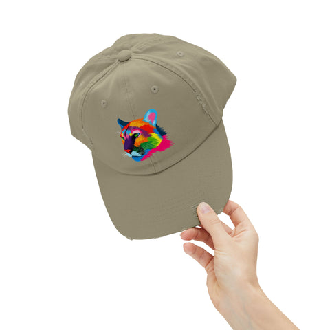 Colorful Distressed Cap with Tiger
