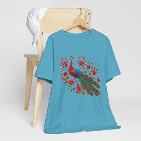 Peacock and Floral Unisex Tee - Vibrant Spring Style