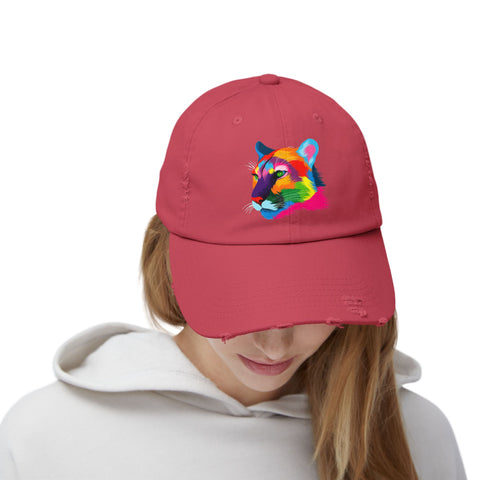 Colorful Distressed Cap with Tiger