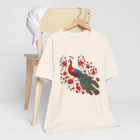 Peacock and Floral Unisex Tee - Vibrant Spring Style