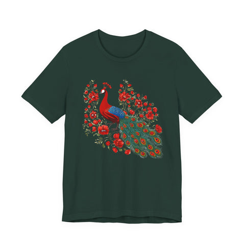 Peacock and Floral Unisex Tee - Vibrant Spring Style