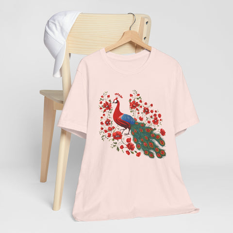 Peacock and Floral Unisex Tee - Vibrant Spring Style