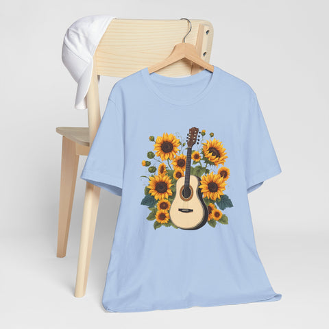 Sunflower Guitar Unisex Tee, Floral Music, Gift for Musicians