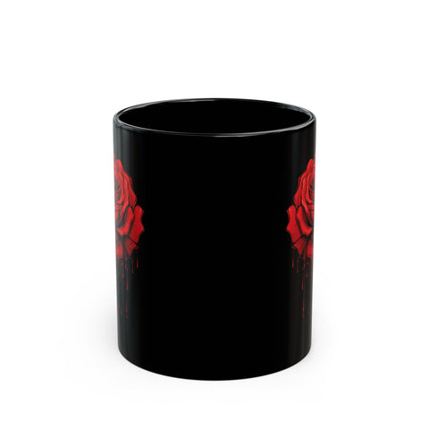 Elegant Red Rose Mug - Black 11oz & 15oz Coffee Cup for Floral Lovers
