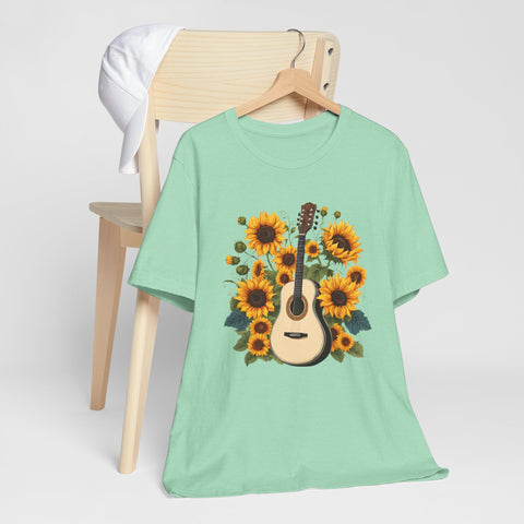 Sunflower Guitar Unisex Tee, Floral Music, Gift for Musicians