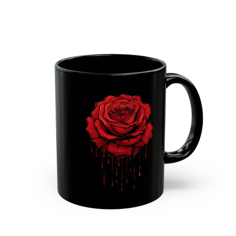 Elegant Red Rose Mug - Black 11oz & 15oz Coffee Cup for Floral Lovers