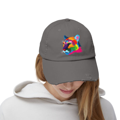 Colorful Distressed Cap with Tiger