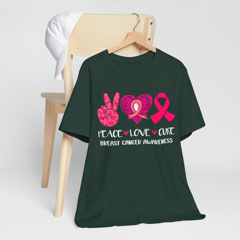 Breast Cancer Awareness Peace Love Cure Unisex Tee