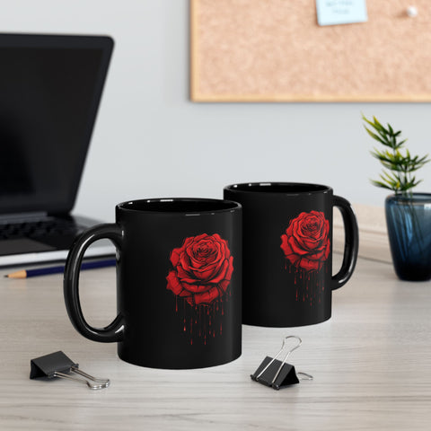 Elegant Red Rose Mug - Black 11oz & 15oz Coffee Cup for Floral Lovers