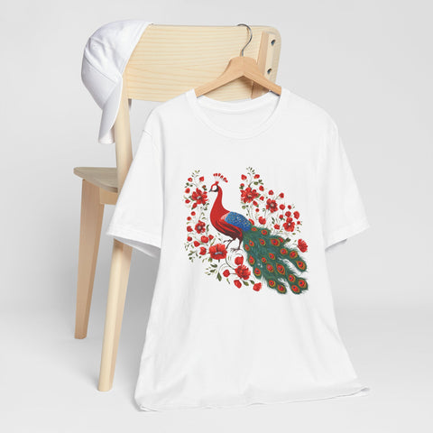 Peacock and Floral Unisex Tee - Vibrant Spring Style