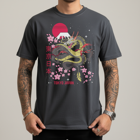 Tokyo Dragon Sakura T-Shirt — Japanese Snake & Cherry Blossom Unisex Tee
