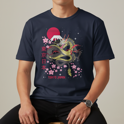 Tokyo Dragon Sakura T-Shirt — Japanese Snake & Cherry Blossom Unisex Tee