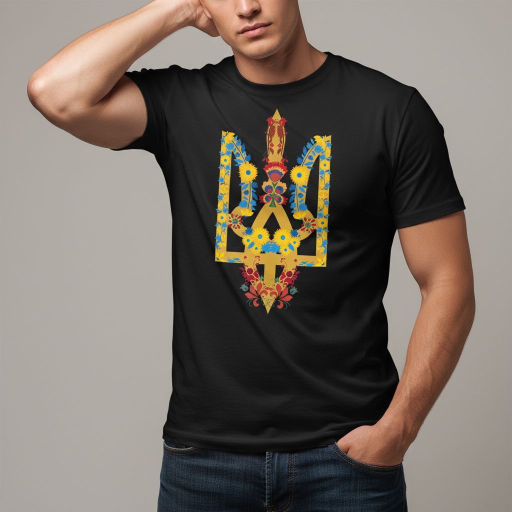 Ukrainian Floral Crest Tryzub Unisex Tee
