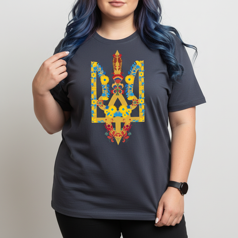 Ukrainian Floral Crest Tryzub Unisex Tee