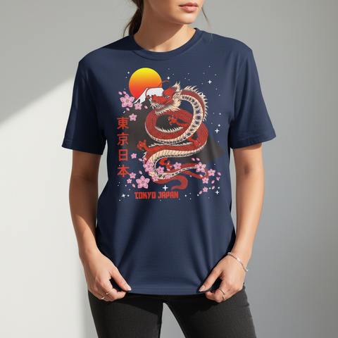 Tokyo Red Dragon Tee — Japanese Cherry Blossom Sunset Unisex Gift