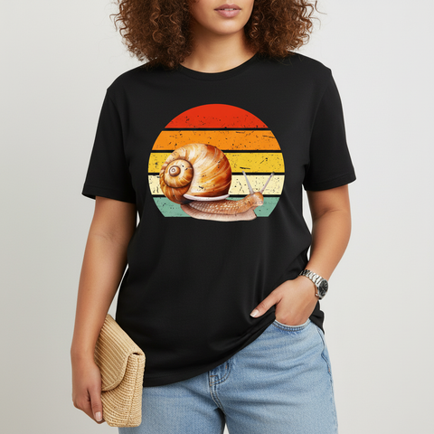 Snail Retro Sunset Tee — Vintage Snail Graphic Unisex T-Shirt