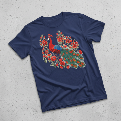 Peacock and Floral Unisex Tee - Vibrant Spring Style