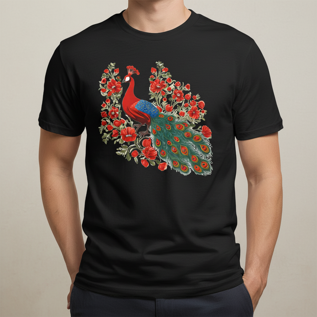 Peacock and Floral Unisex Tee - Vibrant Spring Style