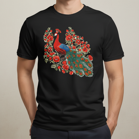 Peacock and Floral Unisex Tee - Vibrant Spring Style
