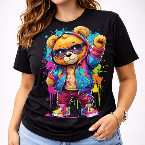 Cool Graffiti Teddy Bear Retro Streetwear Kids & Teens Unisex Tee
