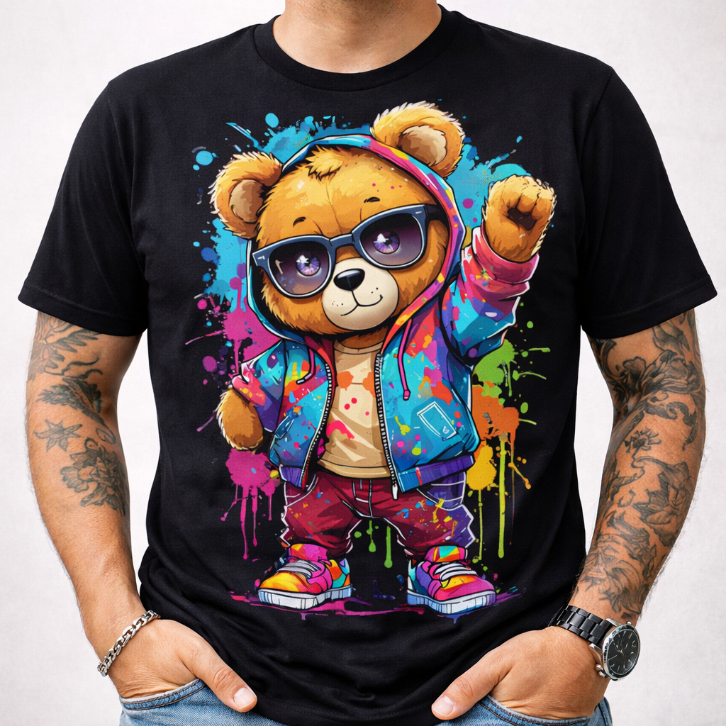 Cool Graffiti Teddy Bear Retro Streetwear Kids & Teens Unisex Tee