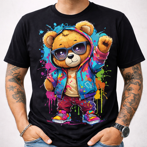 Cool Graffiti Teddy Bear Retro Streetwear Kids & Teens Unisex Tee