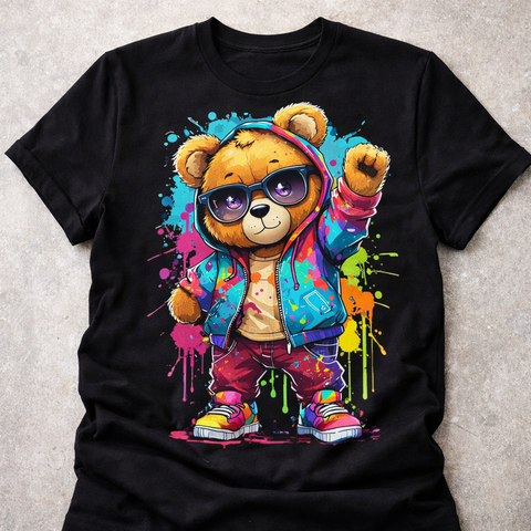 Cool Graffiti Teddy Bear Retro Streetwear Kids & Teens Unisex Tee