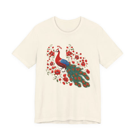 Peacock and Floral Unisex Tee - Vibrant Spring Style