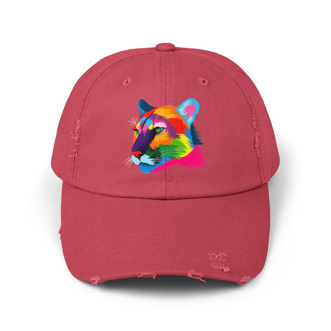 Colorful Distressed Cap with Tiger