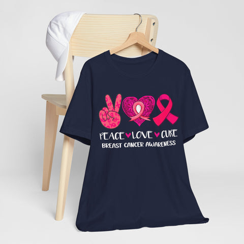 Breast Cancer Awareness Peace Love Cure Unisex Tee