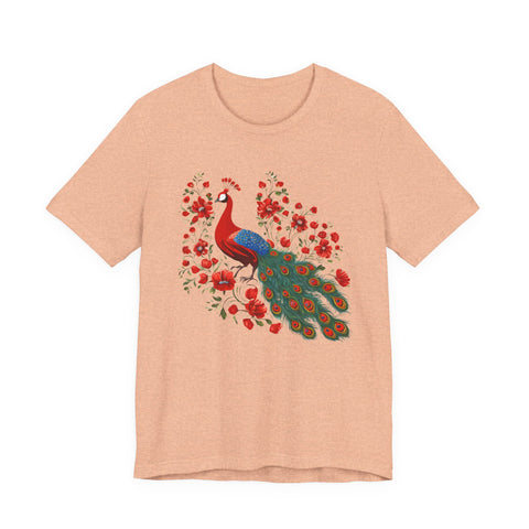 Peacock and Floral Unisex Tee - Vibrant Spring Style