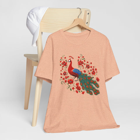 Peacock and Floral Unisex Tee - Vibrant Spring Style