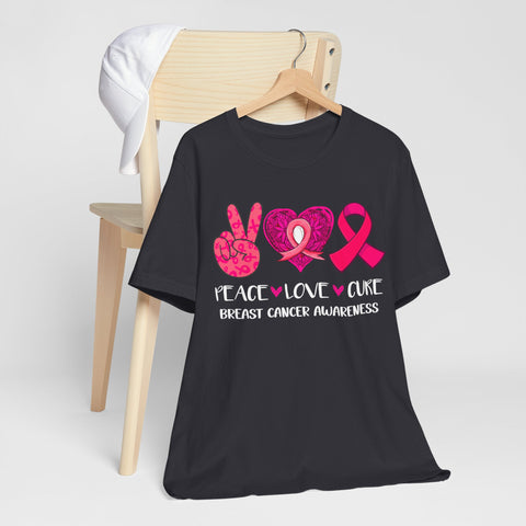 Breast Cancer Awareness Peace Love Cure Unisex Tee