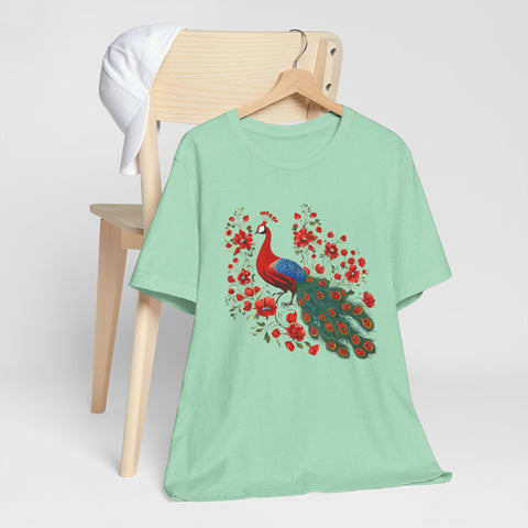 Peacock and Floral Unisex Tee - Vibrant Spring Style